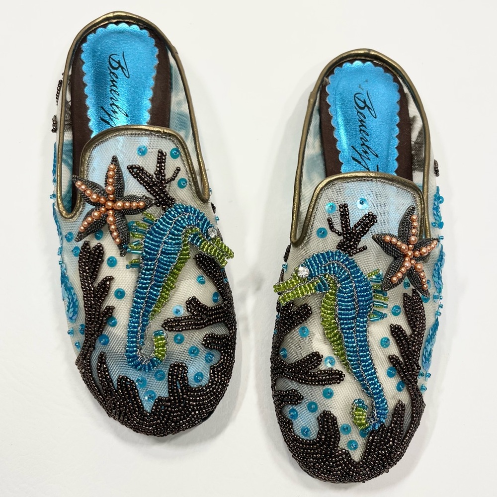 Beverly Feldman Beaded Sequin Shoes Seahorse Starfish Nautical Ocean Size 5.5 - Picture 2 of 13